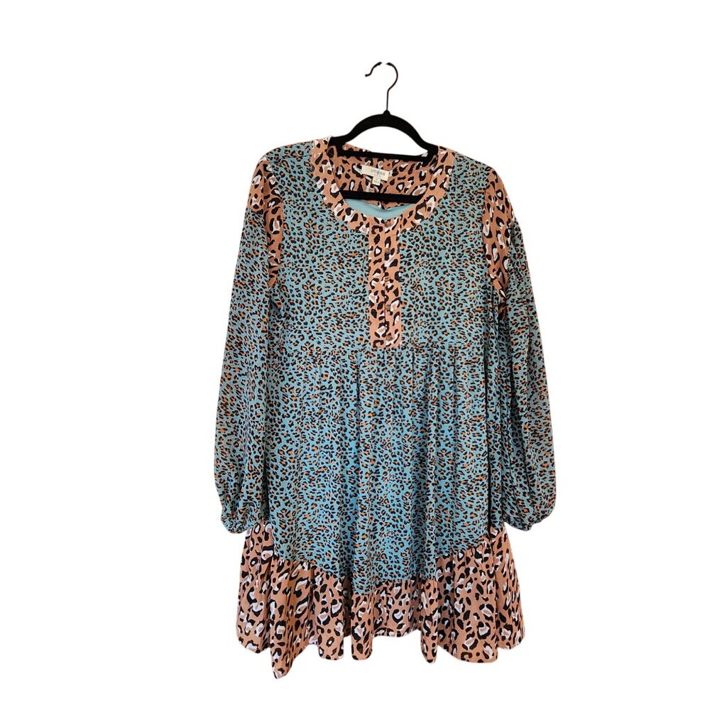 Umgee USA Womens Long Sleeve Leopard Print Tunic Dress Size S